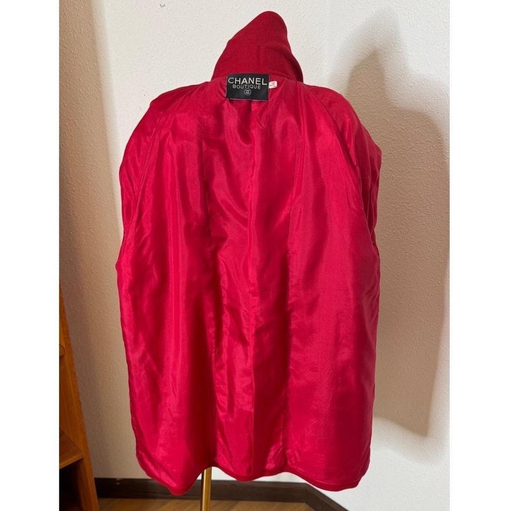 CHANEL VTG 80s Red Wool Double Breasted Coat Coco Coin Buttons 34 - Picture 6 of 12